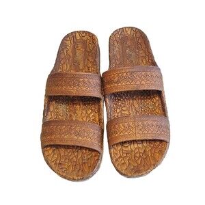 J Slips Womens Sz 6 Hawaiian Sandals Flip Flops Rubber Textured Brown Slides
